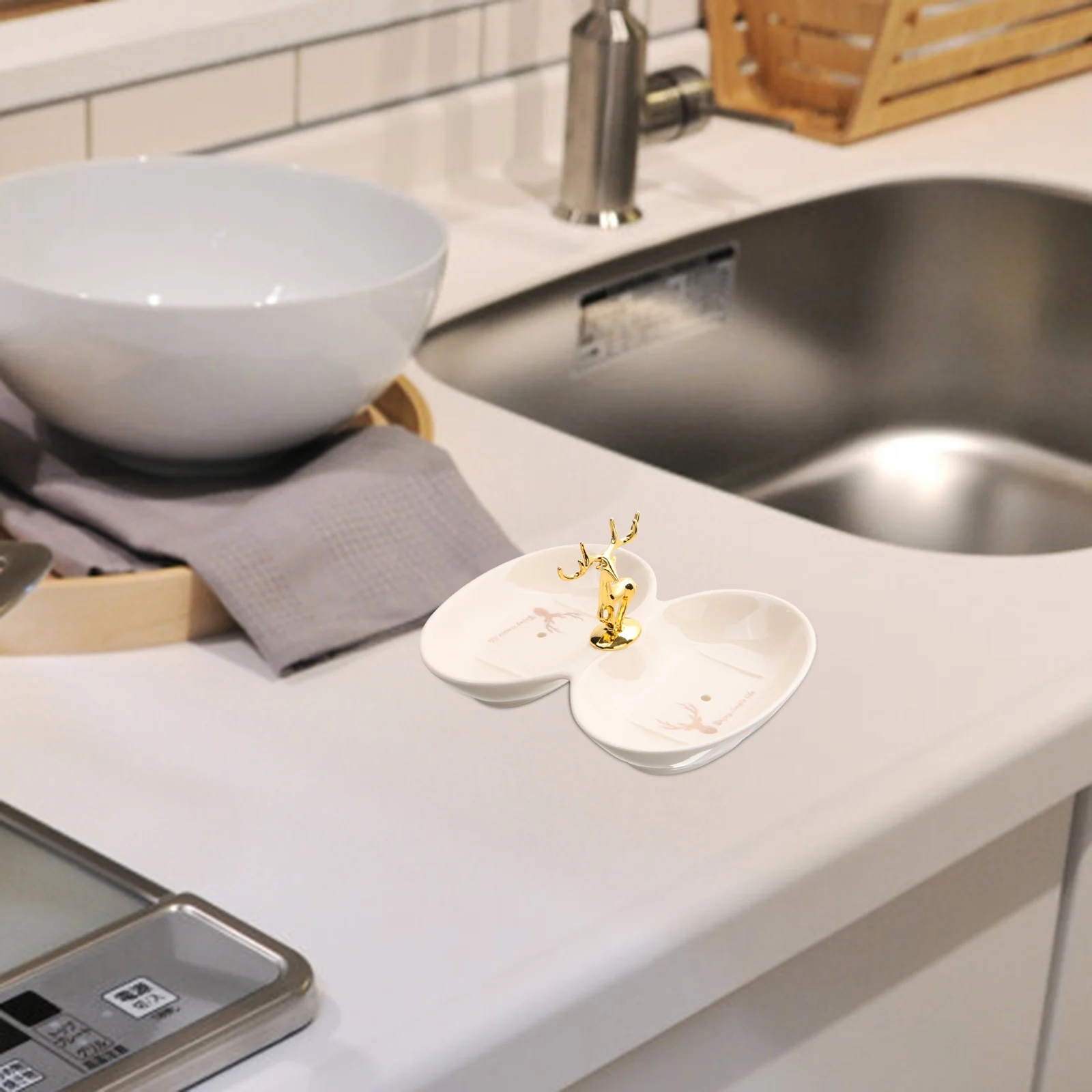 

Ceramic Soap Tray with Double Slots for Bathroom Kitchen Sink Shower Bathtub Bar Soap Holder Storage Creative Decorative Drying