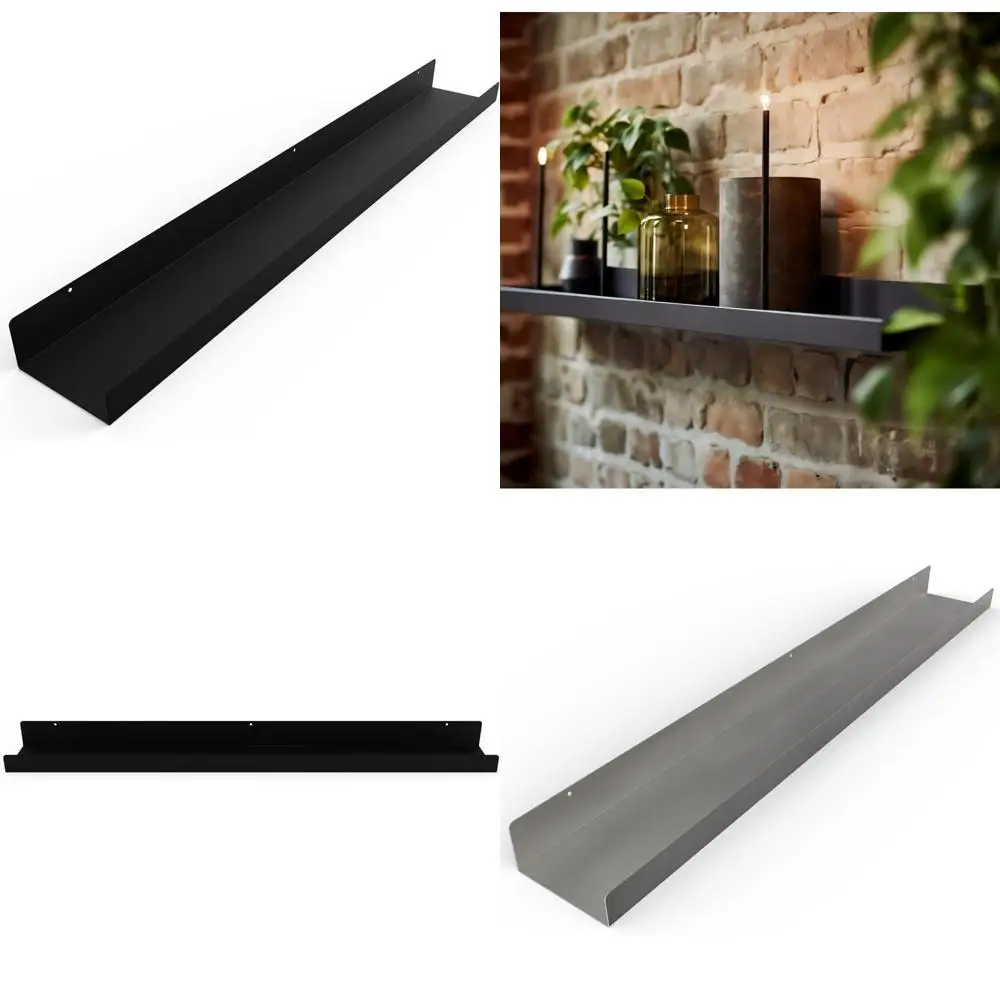 رف حائط عائم من الفولاذ على طراز المزرعة الحديثة الصناعية شديدة التحمل مصنوع في الولايات المتحدة الأمريكية للصور والديكور #1