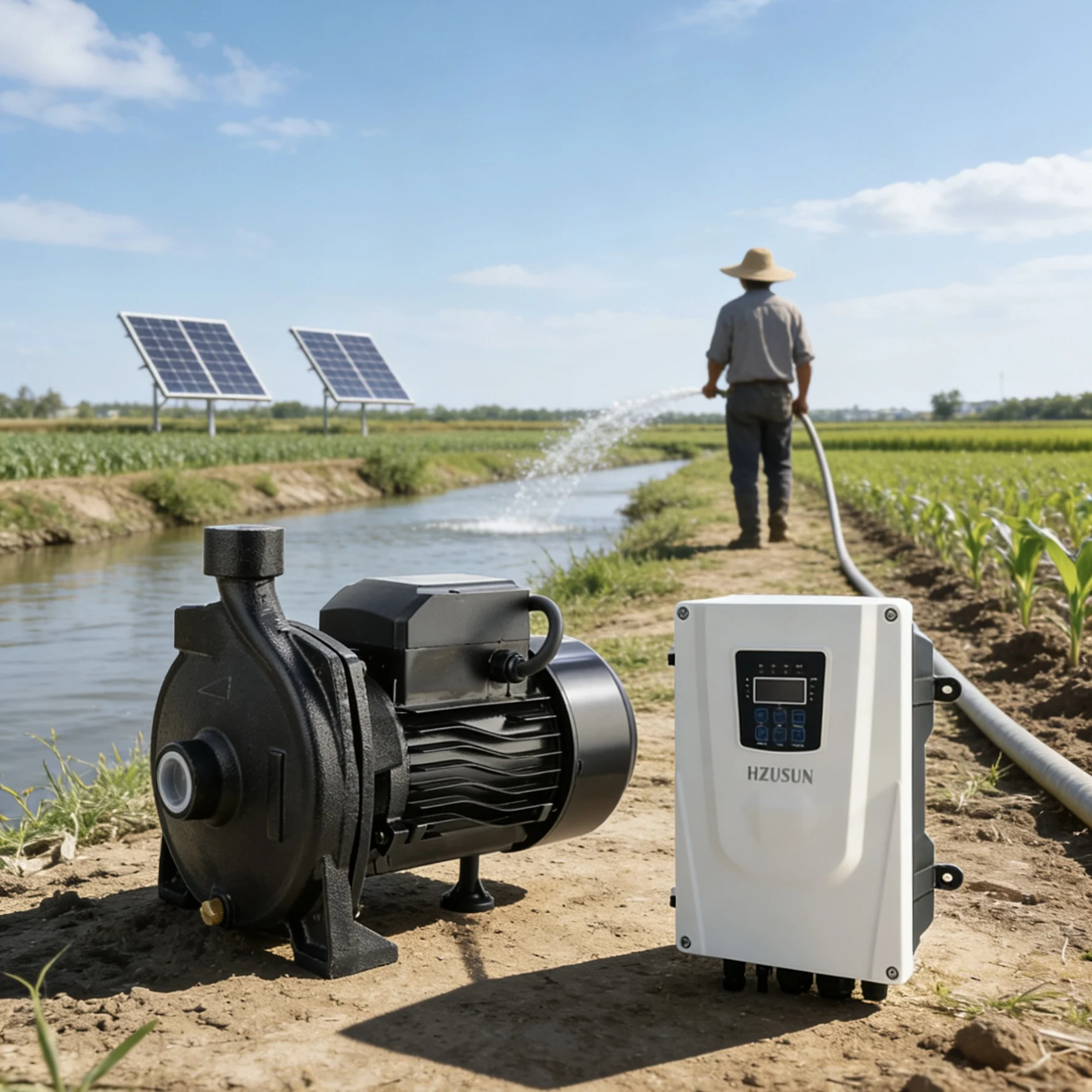 1HP Hybrid Dual Power Solar Electric Surface River Water Booster Pump for Agriculture with AC/DC Automatic Switch Centrifugal Pu