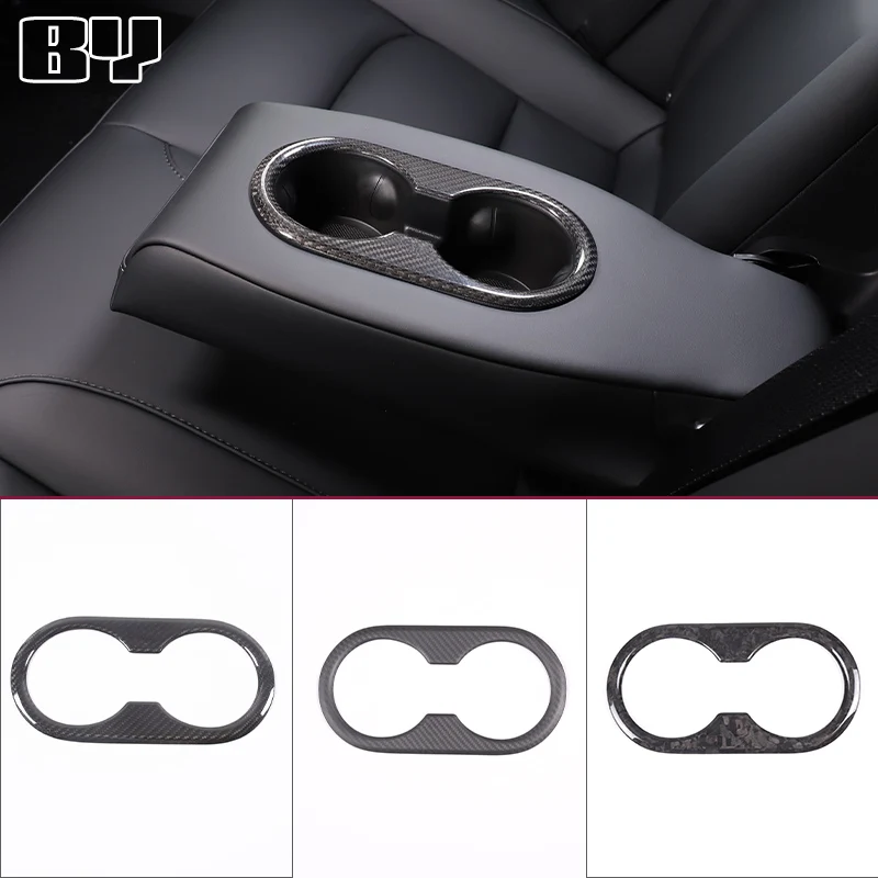 

Real Carbon Fiber For Tesla Model 3 For Tesla Model Y 17-22 Car Rear Armrest Water Cup Holder cover Trim Sticker Car Accessories