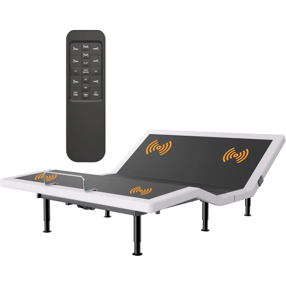 Electric Full Adjustable Bed Frame with Massage，Wireless Remote，USB，Head Foot Incline，Underbed Light，Electric Bed Frame