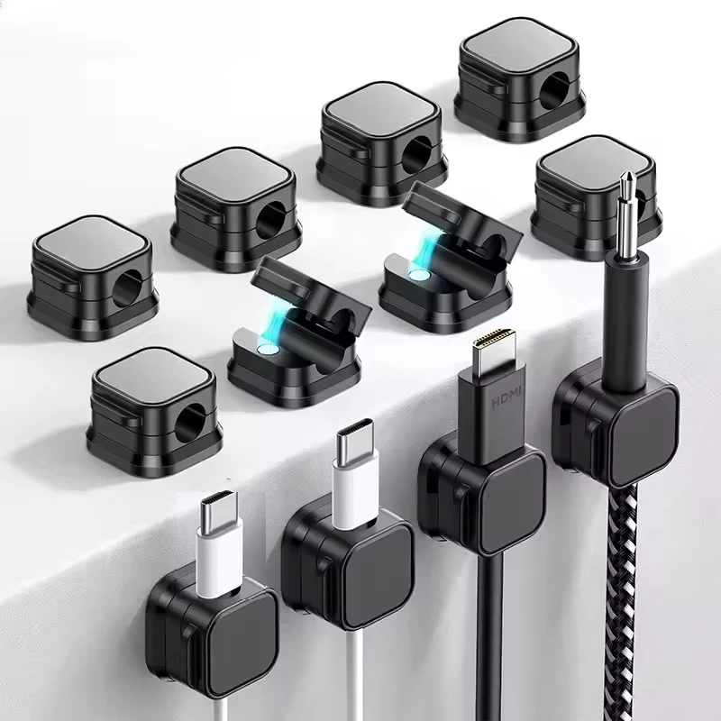 Magnetic Self Adhesive Cable Holder Cord Clip Smooth Pulling Charging Wire Keeper for Car Home Office Cable Management