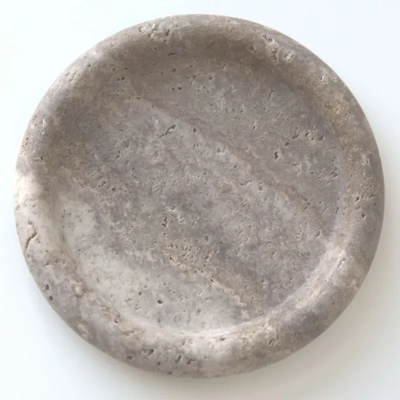 20X20cm Breakfast Snack Baking Concrete Grey Stone Tray Round Gray Marble Travertine Serving Trays