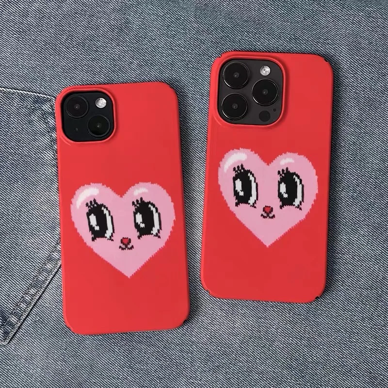 

INS Red Funny Expression Love Heart Case for IPhone 16E 15 14 13 Pro Max 12 Mini 11 Pro 16 Plus XR X Shockproof Ultra Thin Cover