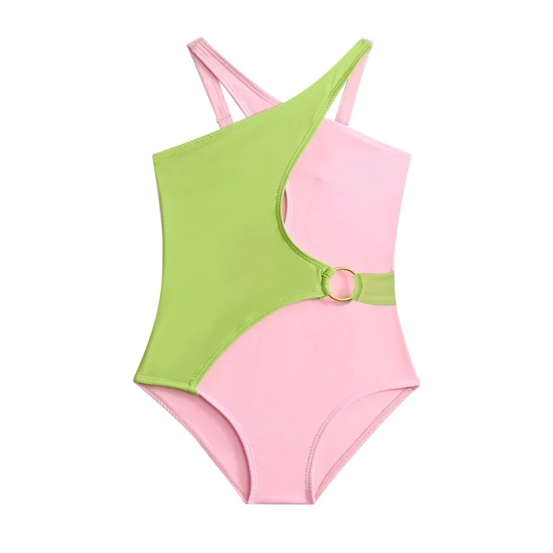 

Pink Girls One Piece Swimsuit 5-14 Year Kids Swim Suit Teenage Children's Swimwear 2024 Criss Cross Bathing Suits Beach Bodysuit