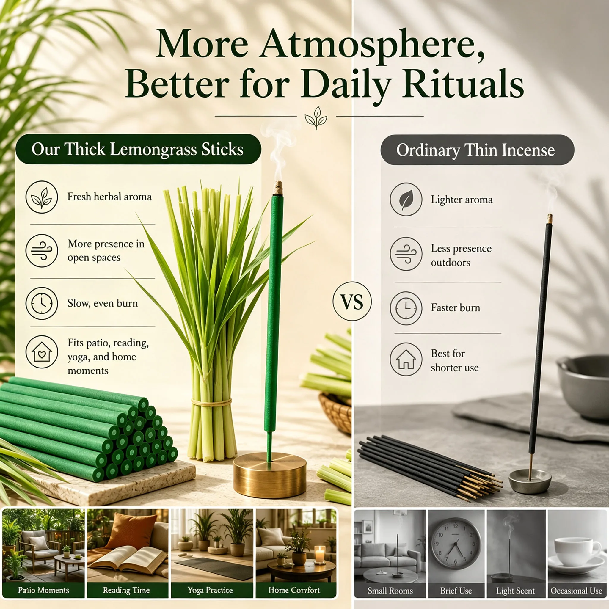 27cm Lemongrass and Mint Colored Incense Sticks, Thick 7mm Incense, Pack of 20/40/225 Pieces, Large Green Incense Sticks, Fresh Herbal Scent, Burns Slowly and Evenly, Decorative Incense, Suitable for Garden, Porch, Bac