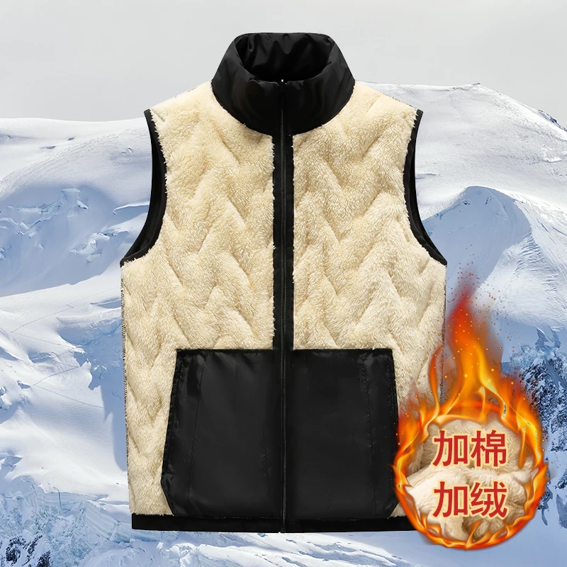 Unisex Large Size Lamb Velvet Fleece Lined Thickened Warm Vest Casual Fashion Collar Jacket L-7XL Couple Style Topwear