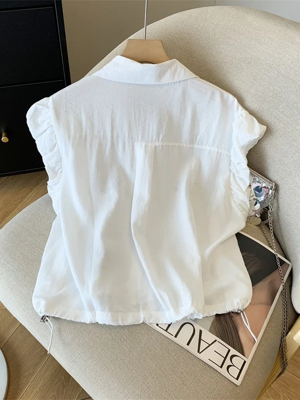 เสื้อผ้าปักลายการ์ตูนทรงหลวม แขนสั้น สำหรับผู้หญิง ฤดูร้อน ผ้าบาง ระบายอากาศได้ดี สไตล์ลำลอง เอวสูง ผ้าถักโพลีเอสเตอร์