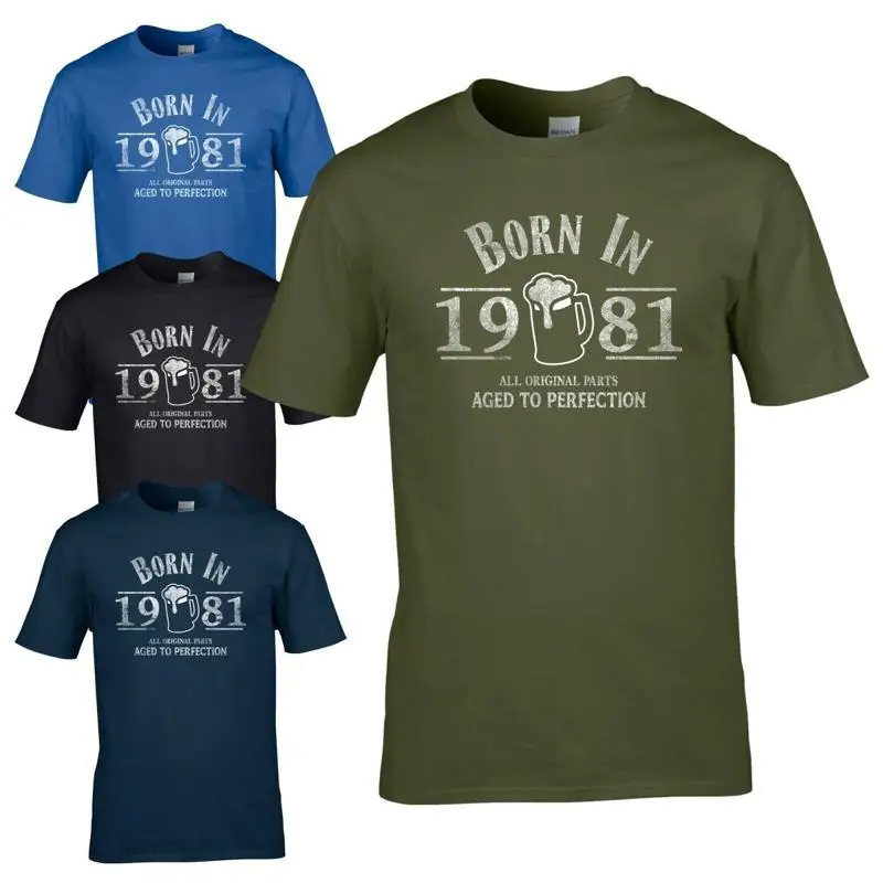 

Born in 1981 T Shirt 44th Year Birthday Age Present Beer Funny Aged Mens Gift