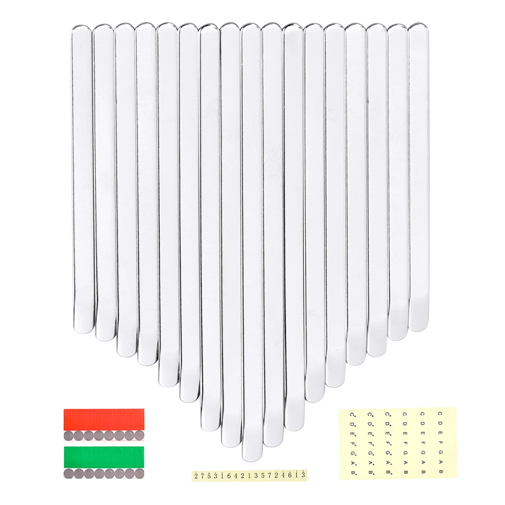 LINGTING 17  Keys Thumb Piano Keys Replacement Kit Manganese Steel with Stickers for 17 Key B/C Major