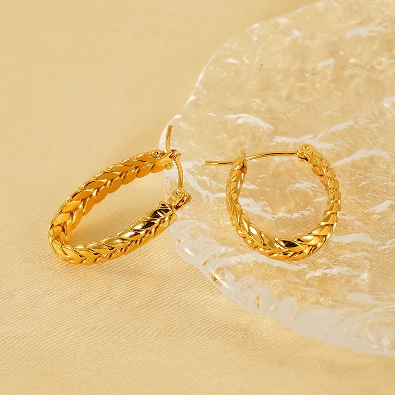

Retro Hong Kong Style Temperament Stud Earrings Women's Titanium Steel Gold-plated Explosion Wheat Ear Earrings Internet Celebri