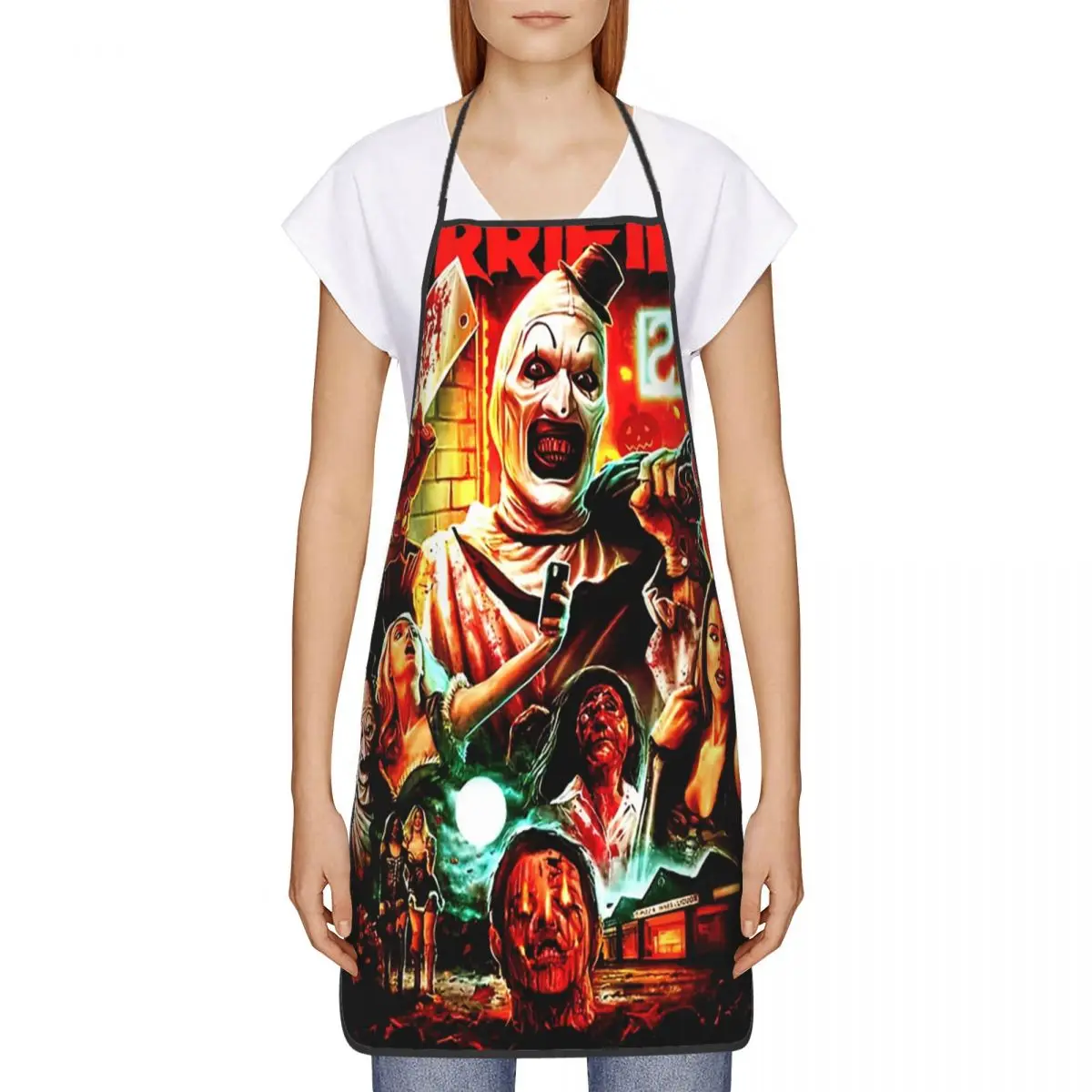 Horror Movie Terrifier Apron for Women Men Unisex Bib Halloween Clown Cooking Kitchen Tablier Cuisine Chef Baking