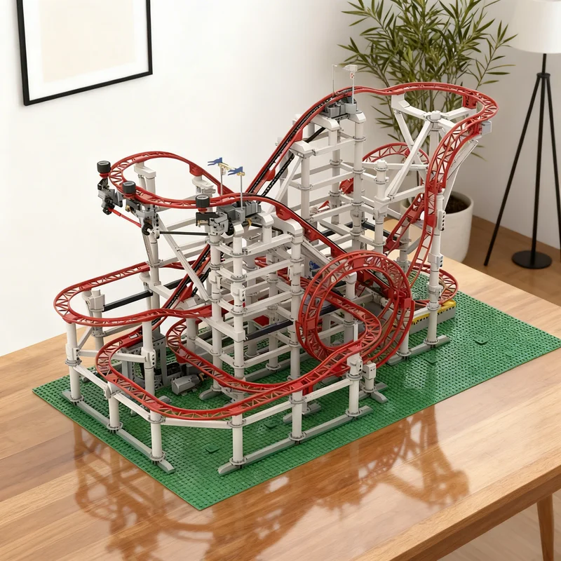

4492 детали MOC: Техническая модель американских горок, конструктор, игрушка-подарок, креативный коллекционный набор для демонстрации, премиум-класс, для взрослых и детей