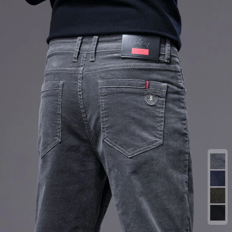 

New Autumn Winter Grey Corduroy Fabric Men's Casual Pants Thick Small Straight Slim Cargo Work Trousers Male