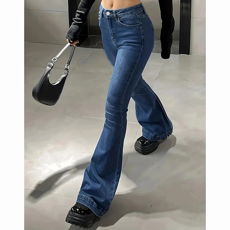 2025 Lady High Waist Stretchy Flared Jeans Women Ins Fashion Solid Bootcut Denim Pants Girls Chic Slim Fit Bell Bottoms Trousers