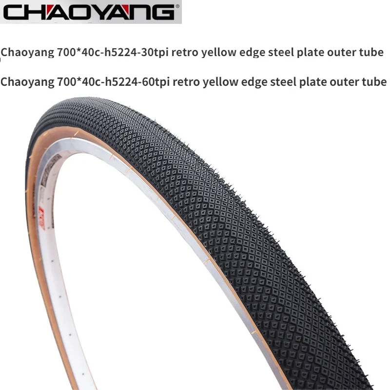 Chaoyang Bicycle Tire Road Vehicle Outer Tire 700*40c Yellow Edge Retro Tire H5224-30TPI-60TPI Bicycle Inner Tube Parts