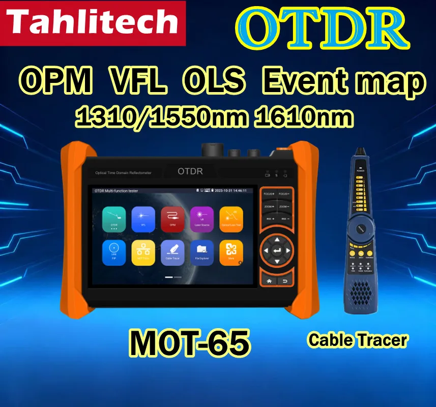 Tahlitech Portable OTDR Tester 150KM Optical Fiber Cable Testing Tool with OPM VFL RJ45 Wifi Test Android System Laser Source