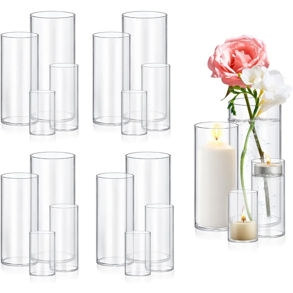 

16 Pack Glass Cylinder Vases 4,6,8,10 Inch Tall Clear Flower Vase