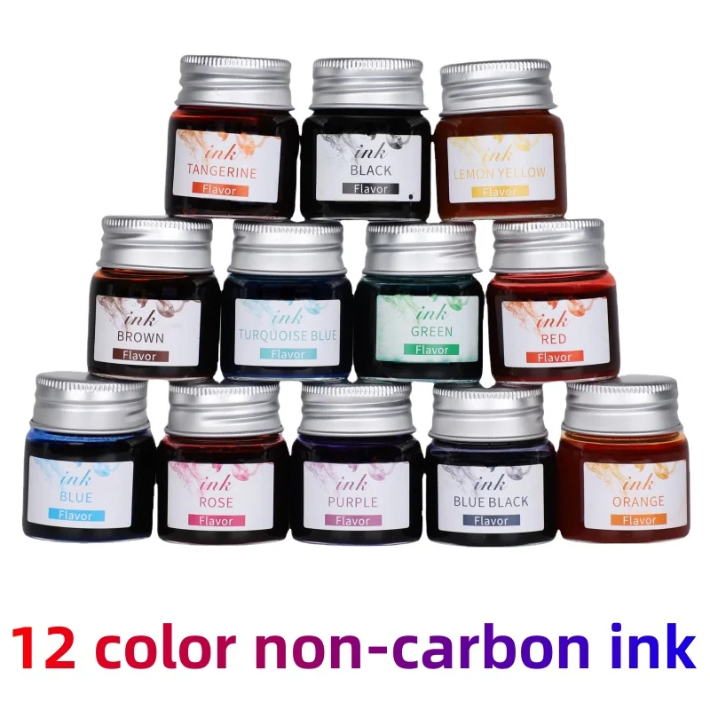 

12colors pen Ink Advanced non-carbon non-blocking pen quick drying for Students Adult Teacher Handwriting with 30ml bottle