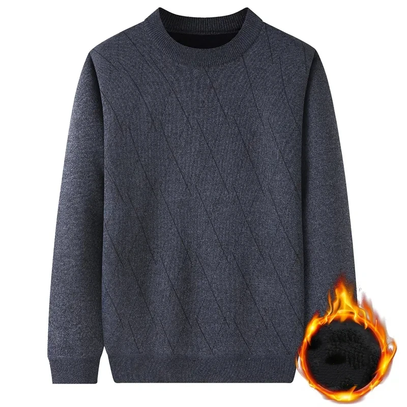

Thick Velvet Knitted Autumn Jacket Middle-aged Elderly People Winter Warm Sweater Bottoming Top Round Neck Men's Clothing