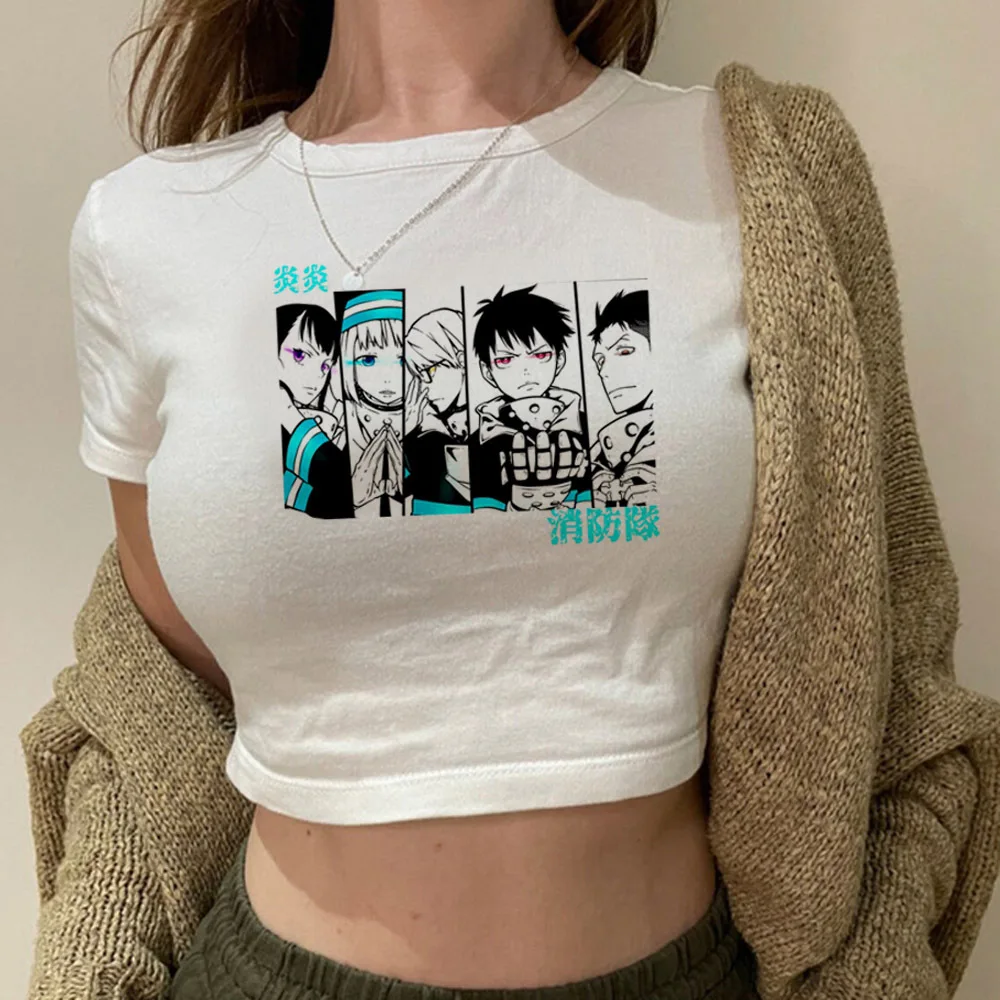 Fire Force crop top Slim Fit Cute gyaru y2k 2000s vintage  cropped teens tshirt