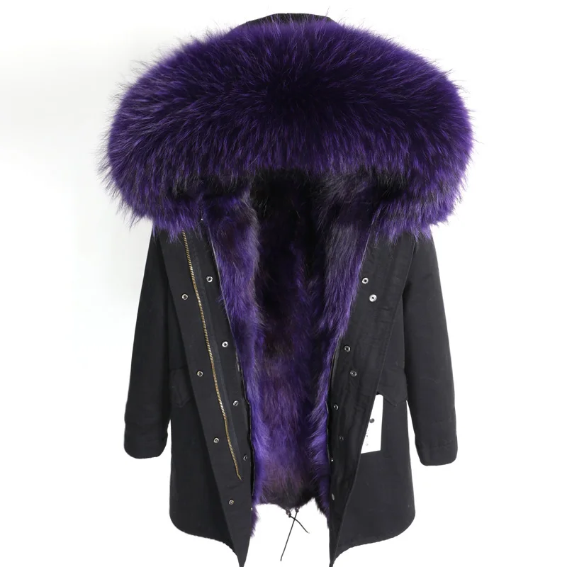 

2023 New Women Raccoon Fur Collar Warm Thick Parkas Natural Fur Lining Real Fur Coat Winter Jacket Female Clothing no tax DHL