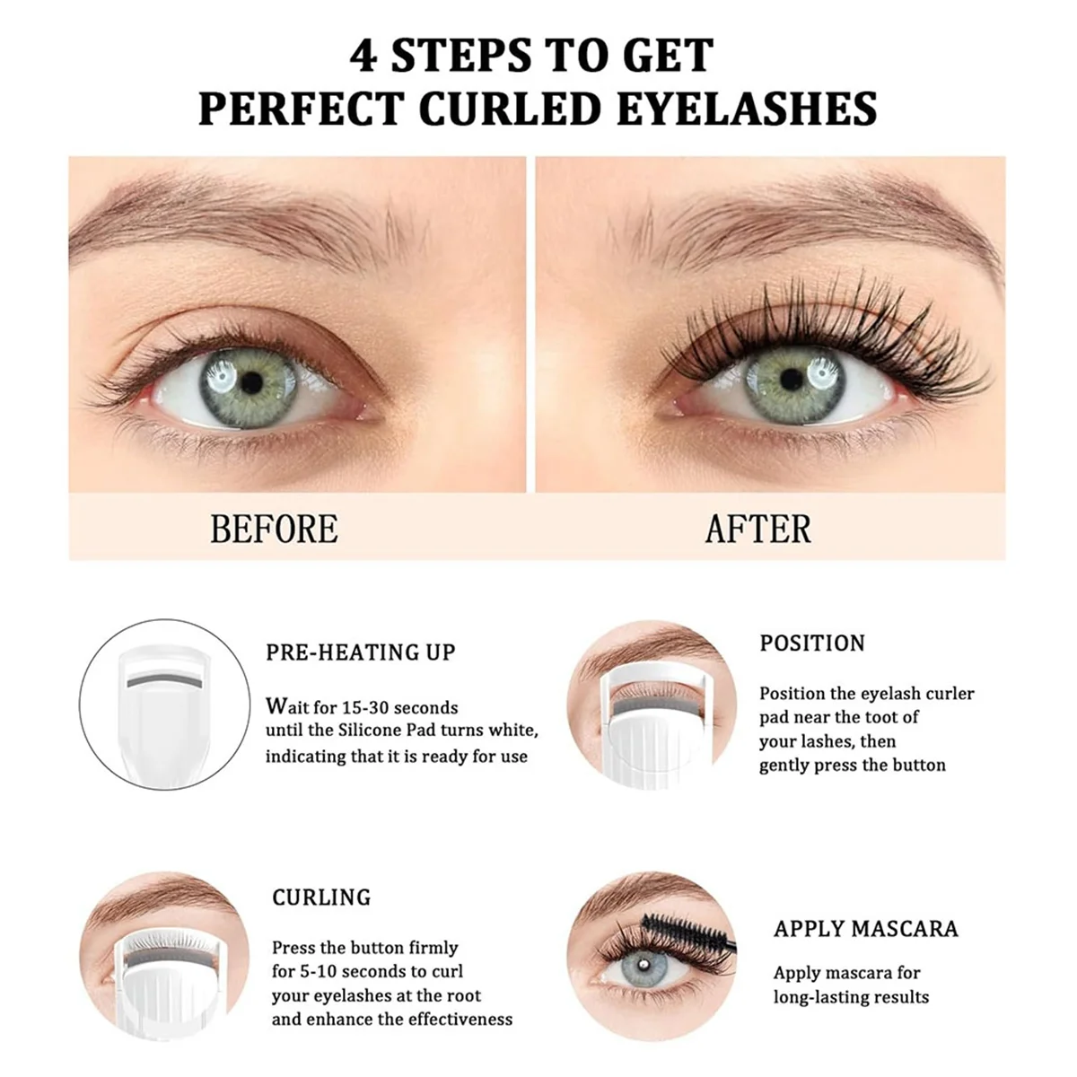 Rizador de pestañas en caliente Premium PRO - Calentamiento rápido en 8s - 24 horas de larga duración - Rizador de pestañas eléctrico recargable