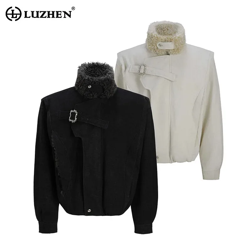 LUZHEN 2026 Winter High Quality Lamb Wool Neck Solid Color Parka Jacket Men's Fashion Handsome Casual Male Padded Coat JY5675