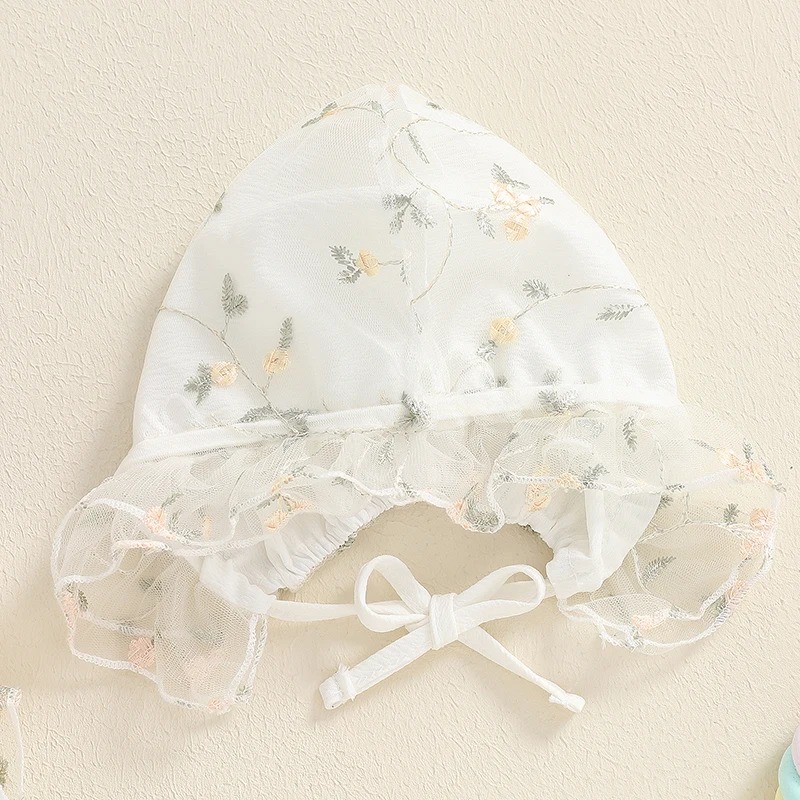 Baby Girl Dress Sets Floral Embroidery Tulle O Neck Flying Sleeve Elegant Cute Dresses with Hat image 5