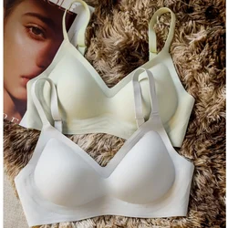 Seamless Bras For Women Sexy Lingerie Padded Tops Wireless Vneck Underwear Non-wire Bra Comfort Shoulder Straps Female Intimates