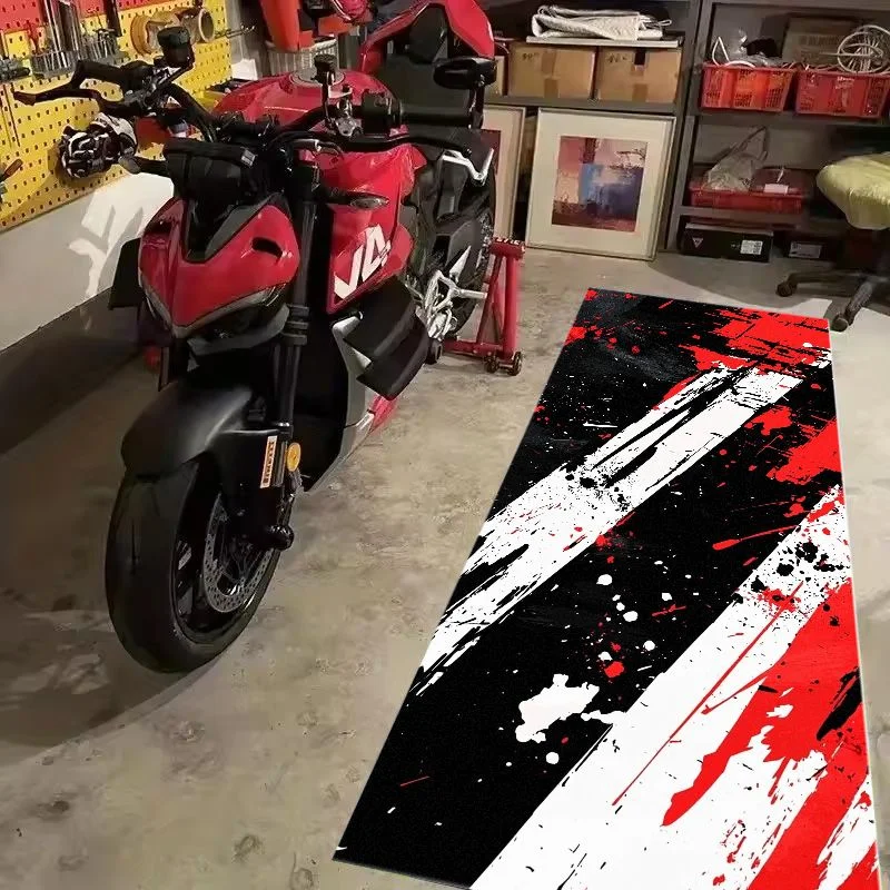 VIKAMA Red Splash Graffiti Pit Mat Anti Slip Wear Resistant Rug Motorbike Garage Workshop Parking Floor Decor