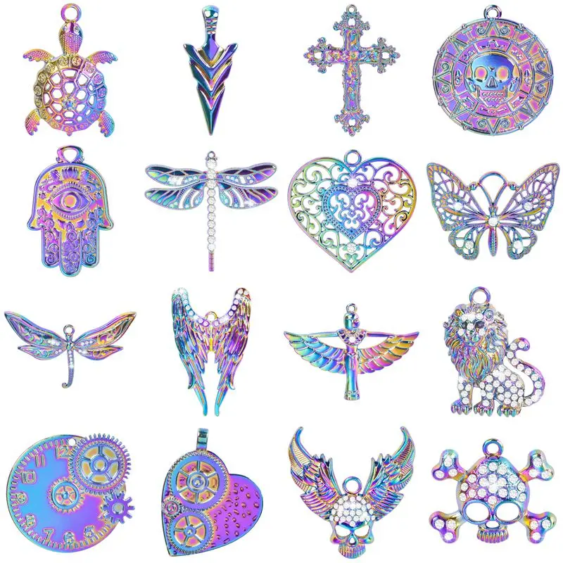 2 Stuks Gothic Strass Legering Regenboog Charme Voor Sieraden Maken Trendy Ketting Groot Insect, Leeuw Hanger Diy Metalen Accessoires