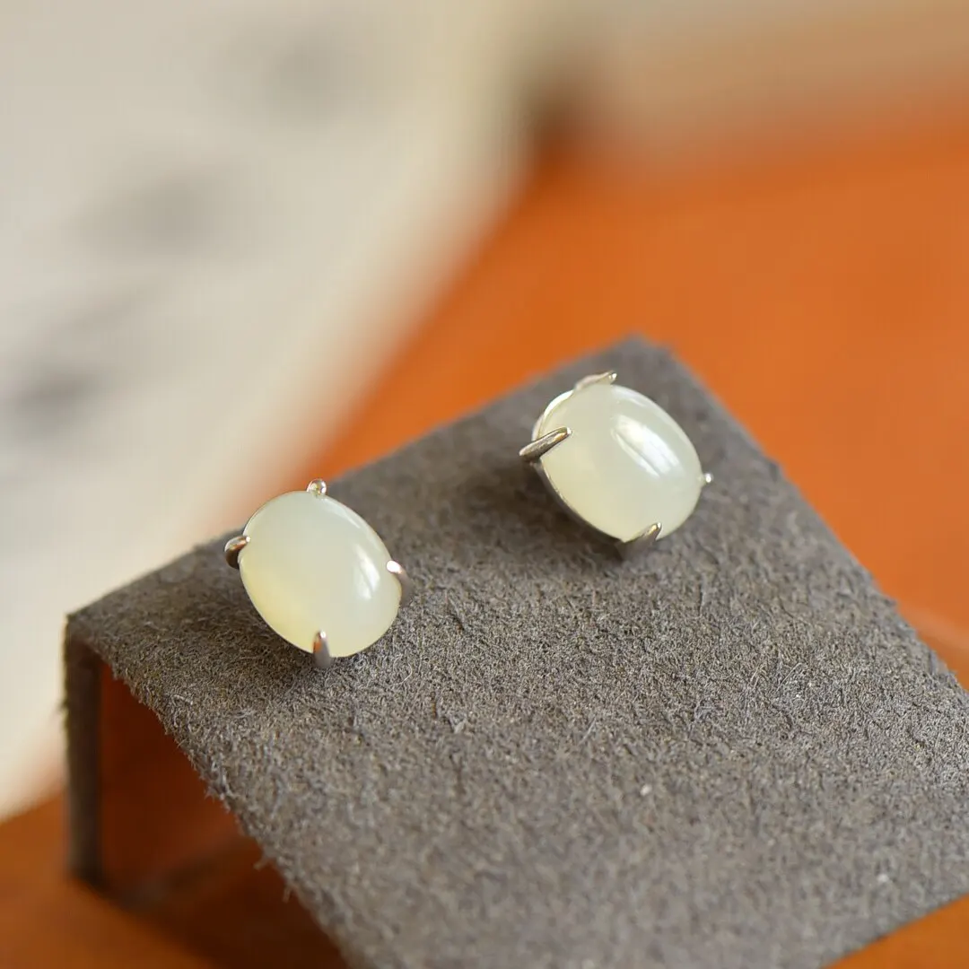Xinjiang Hetian White Jade Egg Noodle Women's Earrings Earrings Earline Earrings Pendant Hanfu Fashion Accessories