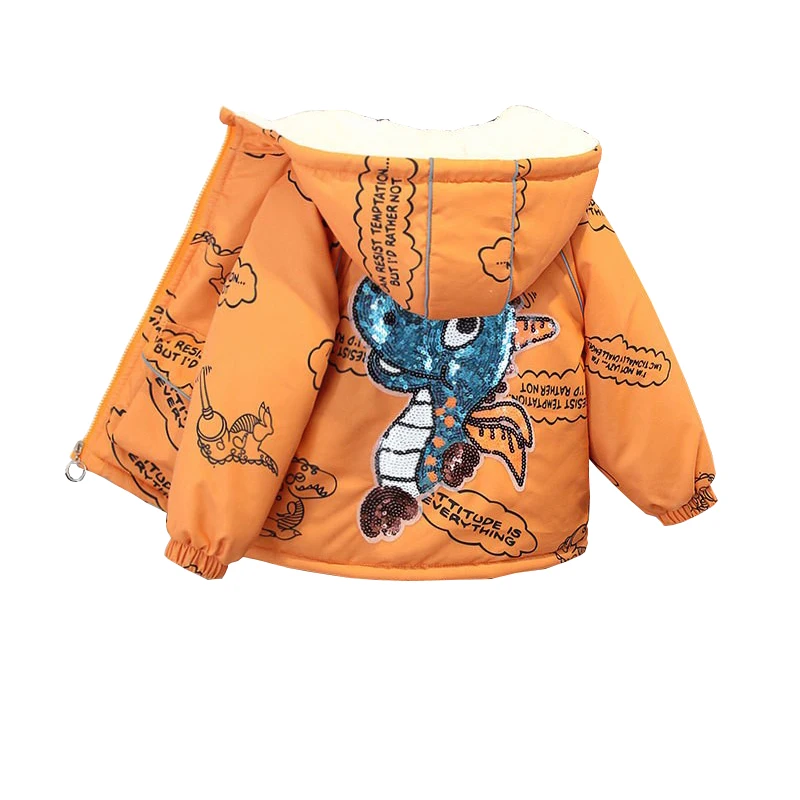 Winter Add Velvet Thick Warm Jackets Boys Cartoon Coat Girls Sports Casual Windbreaker Outerwear Kids Christmas Clothes