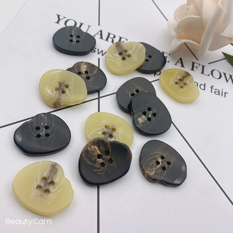 50pcs/bag Polygonal Wood Grain Style Resin Buckle Suit Simple Shirt Coat Clothing Accessories Decoration Accessories