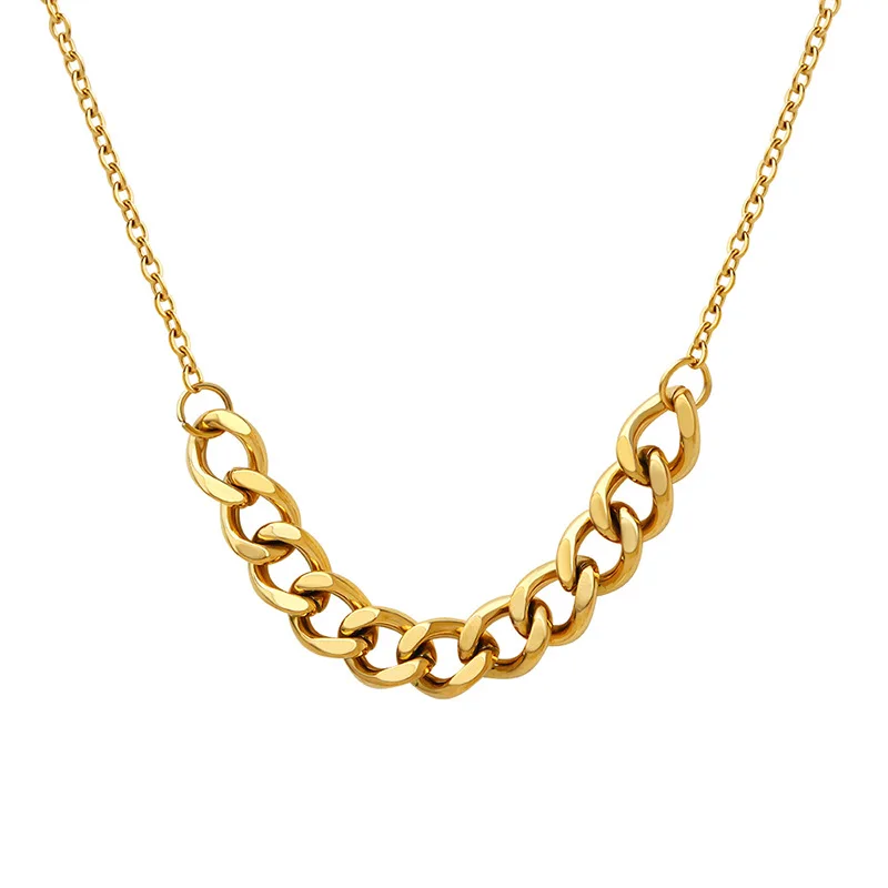 

New Exaggerated Thick Chain Necklace Hip Hop Cuban Chain Titanium Steel Plated 18k Gold Trend Jewelry