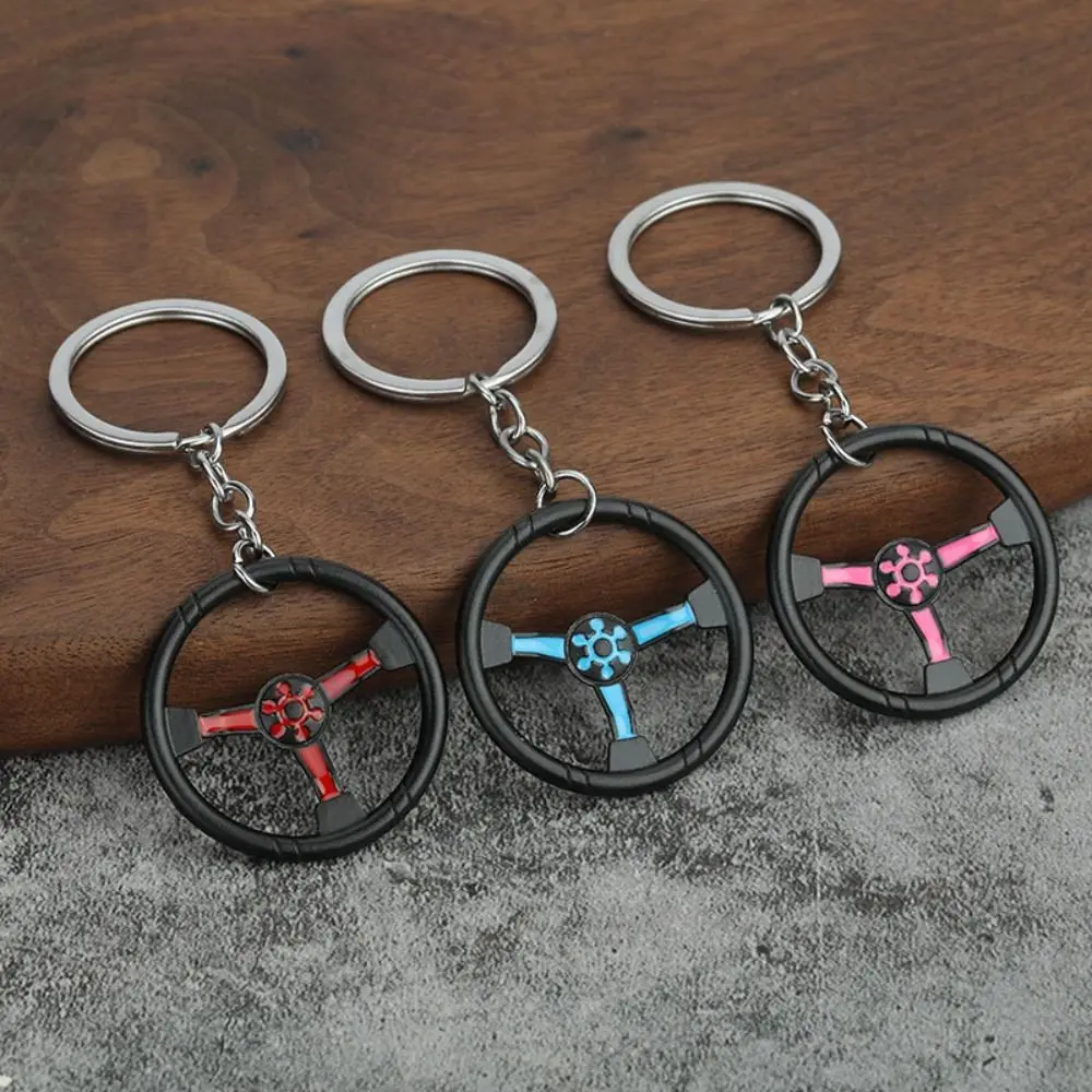 Auto Steering Wheel Steering Wheel Keychain Mini Size Pendant Style Metal Keyring Metal Material Racing Car Keychain Gift Giving