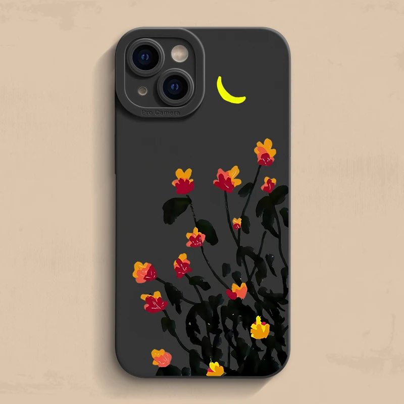 

Retro Oil Painting Flower Phone Case For iPhone 16 13 15 14 12 11 Pro Max XS X XR 7 8 Plus 16 15Pro 13 Soft Matte Cover Fundas