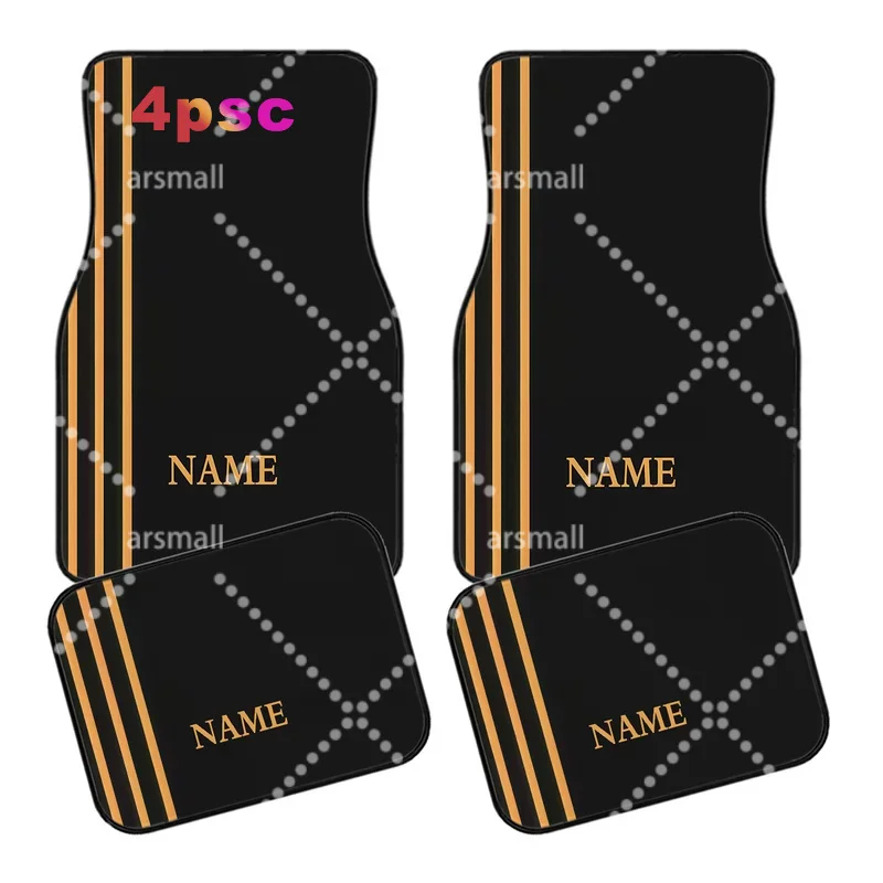 Set Of Four Personalized Car Floor Mats With An Orange Stripe Pattern, Designed To Fit Your Vehicle'S Interior Seamlessly. Their