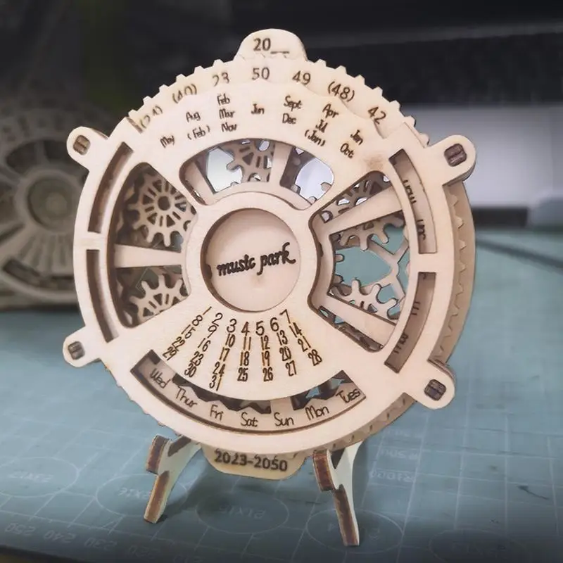 Calendário perpétuo 3d quebra-cabeças de madeira steampunk relógio mecânico kit habilidades motoras finas educação precoce brinquedos crianças presentes aniversário