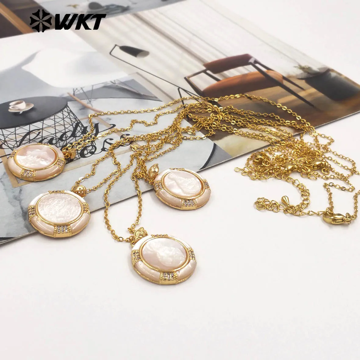 

WT-JN364 Newest Elegant Popular Natural Shell Round Shell Necklace With 18k Real Gold Plated For Women Jewelry
