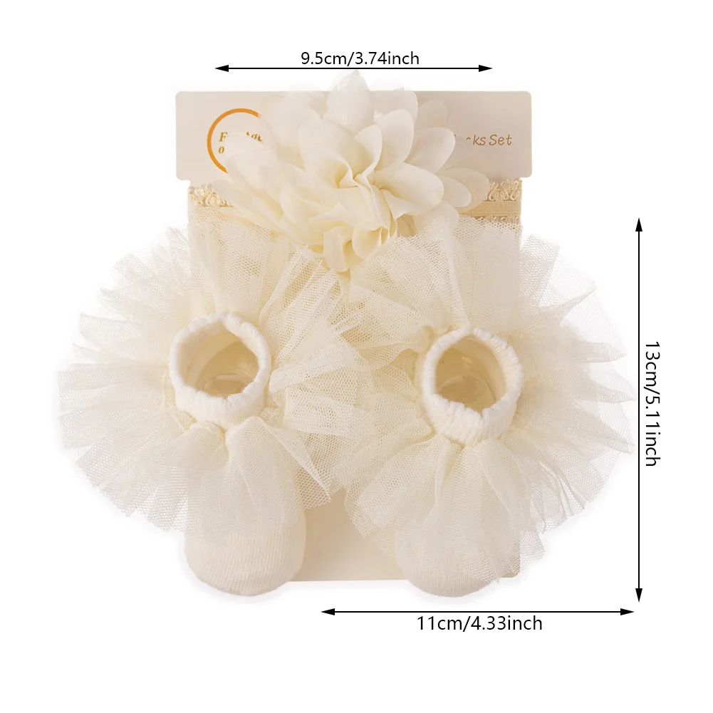 3Pcs/Set Organza Flower Lace Baby Headbands Socks 0-12M Cotton Anti Slip Solid Newborn Toddler Sock Bow Caps Headwraps