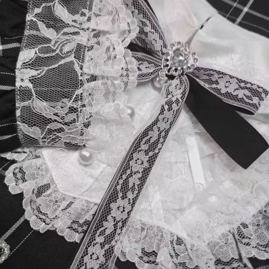 Sukienka w stylu Y2K z japońską koronką, Jirai Kei, Yami Kawaii, styl akademicki, kokarda, falbana na dole, dopasowana spódnica bodycon dla kobiet, jesień