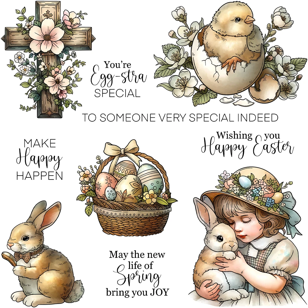 

Mangocraft Happy Easter Rabbits Eggs Kids Cutting Dies Clear Stamp DIY Scrapbooking Metal Dies Silicone Stamp For Cards Albums