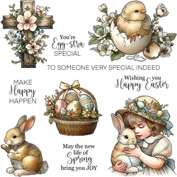 Mangocraft Happy Easter Rabbits Eggs Kids Cutting Dies Clear Stamp DIY Scrapbooking Metal Dies Silicone Stamp For Cards Albums