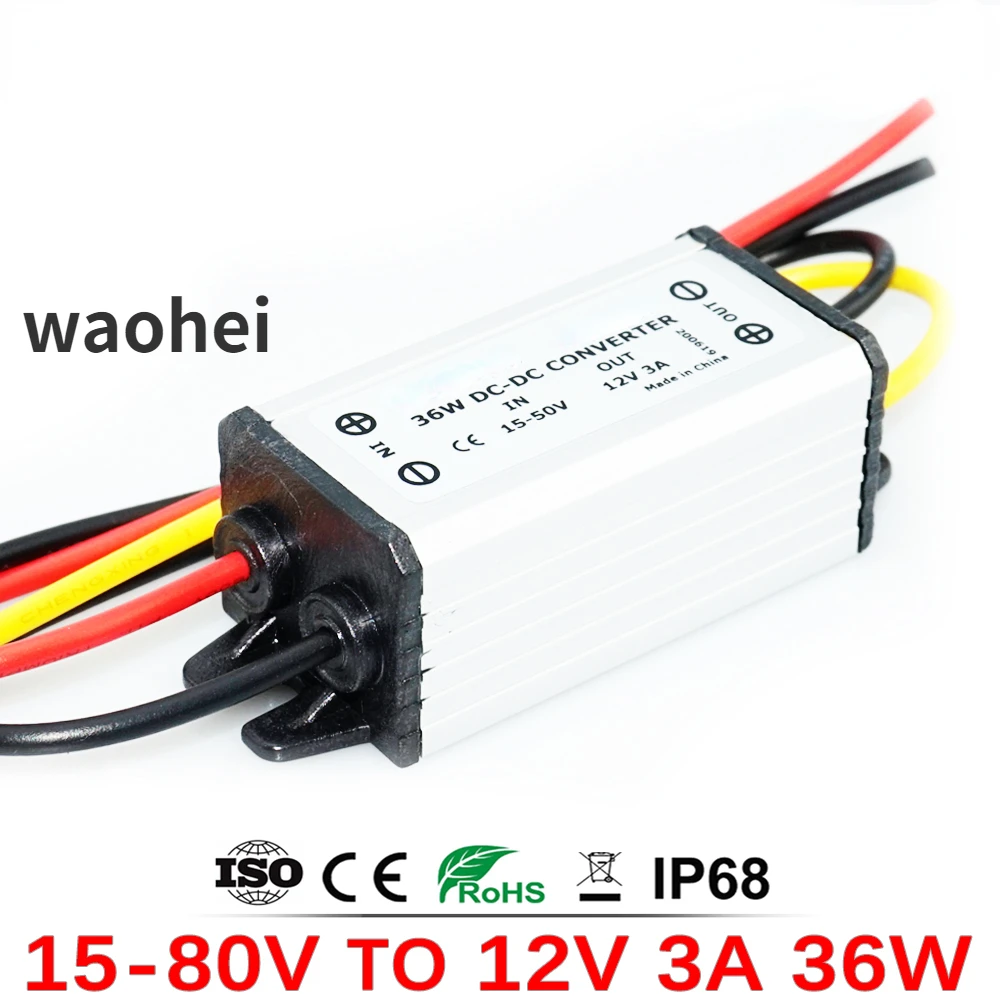 

60V 48V 24V 36V to 12V 3A 1A 2A 15-80 Volt to 12 Volt 36W Power Supply for Cars Solar DC DC Buck Converter Regulator