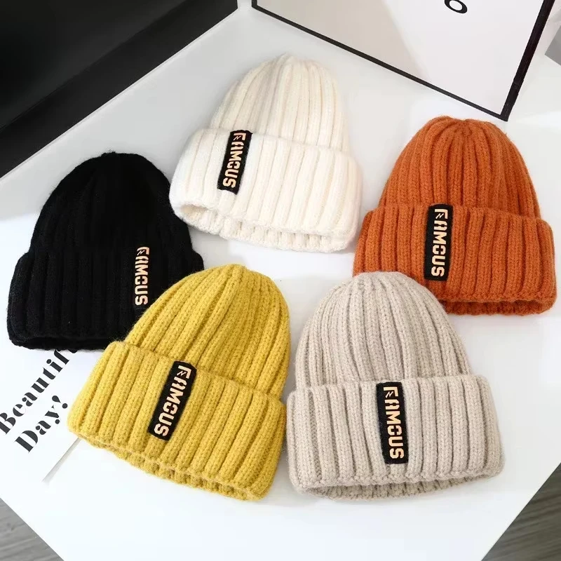 Simple letter woolen hat for men and women, fashionable and versatile knitted hat, long label, warm cycling, windproof and ear p