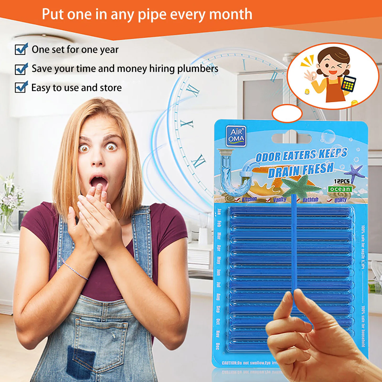 

12 Pcs/1pack Sticks Pipe Deodorizer Easy Drain Cleaning Sanitation Enzyme Rod Clog Remover Odors Eliminator Sewer Dredging