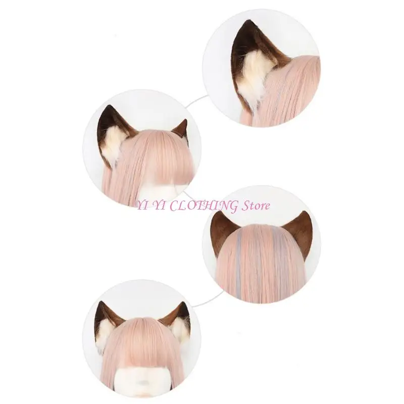 N5KF ผู้ใหญ่แมวหูแถบคาดศีรษะสาวแต่งหน้า Hairband คอสเพลย์อะนิเมะผม Decors