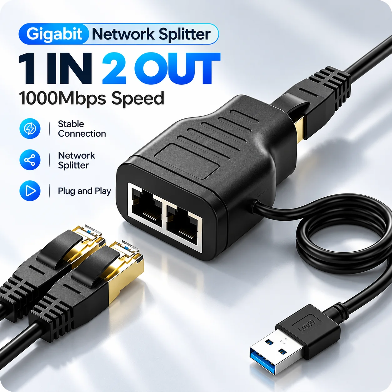 RJ45 Splitter Adapter 1 to 2 1000M Gigabit LAN Internet Connector Compatible Cat 5/5e/6/7/8 Cable For Computer Router